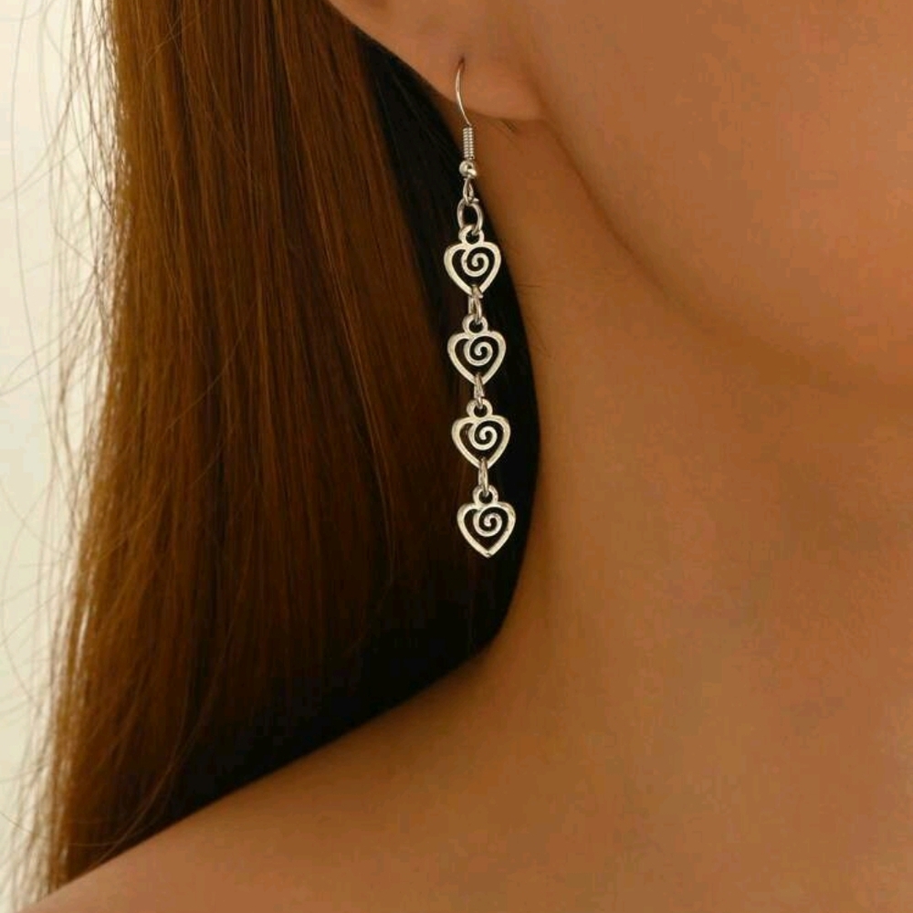 Elegant Silver Heart Dangle Earrings